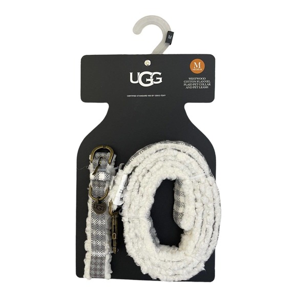 UGG Other - UGG Westwood Medium 2 Piece Dog Collar and Leash Set Grey Plaid Flannel Cotton